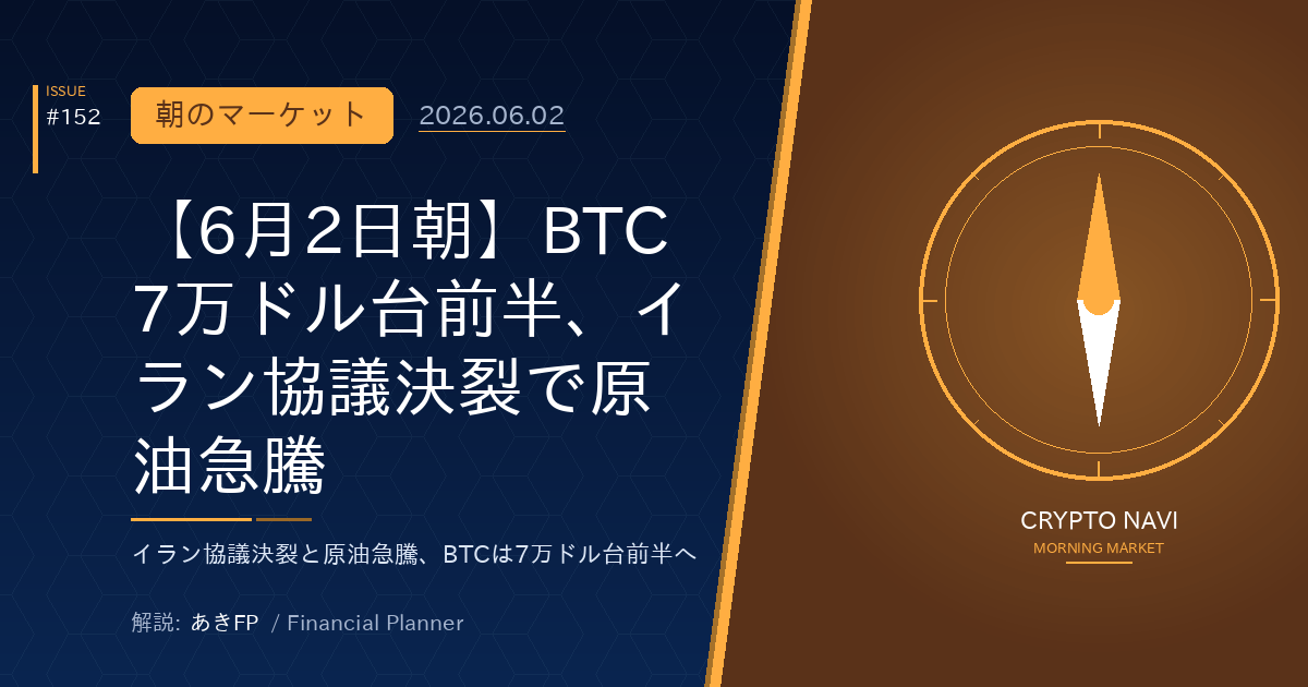 【6月2日朝】BTC7万ドル台前半、イラン協議決裂で原油急騰